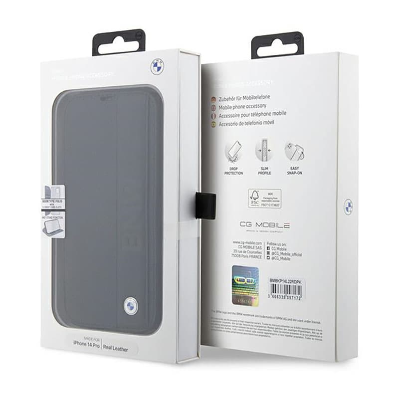 BMW Booktype Leather Textured & Stripe - Case for iPhone 14 Pro Max (Black) 7