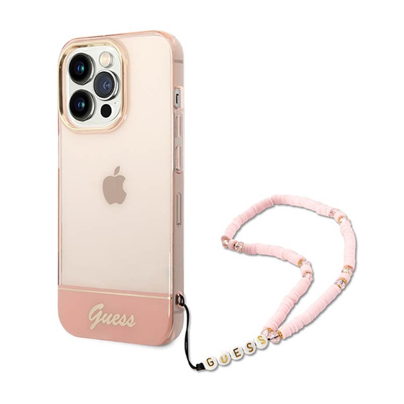 Guess Translucent Pearl Strap - Case for iPhone 14 Pro Max (Pink) 1