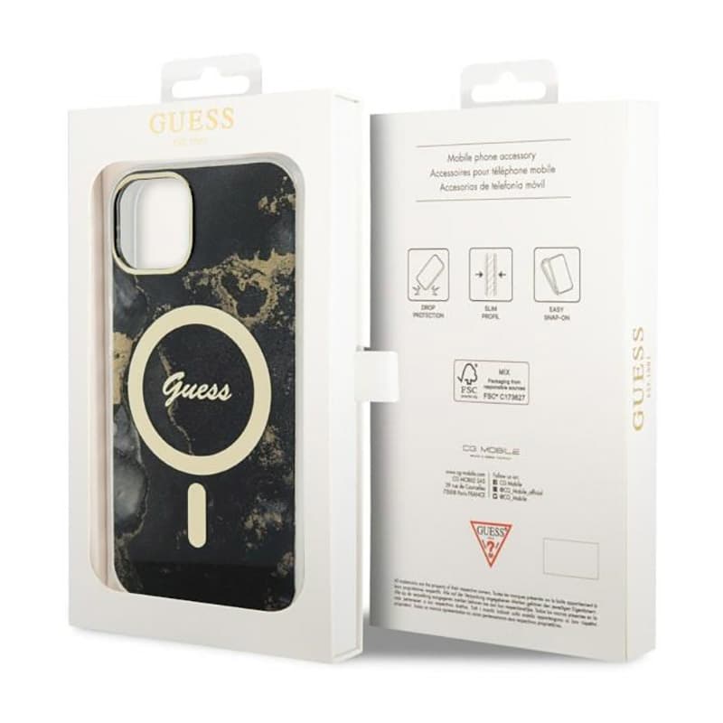 Guess Golden Marble MagSafe - Case for iPhone 14 (Black) 8