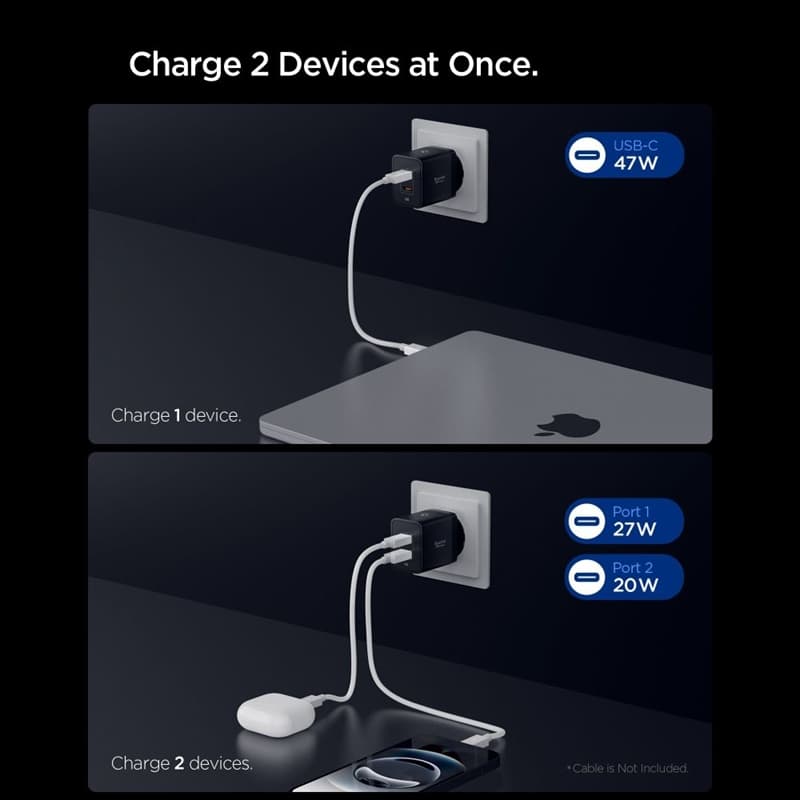 Spigen Essential EE472EU GaN Pro - 2x USB-C 47W Wall Charger (Black) 5