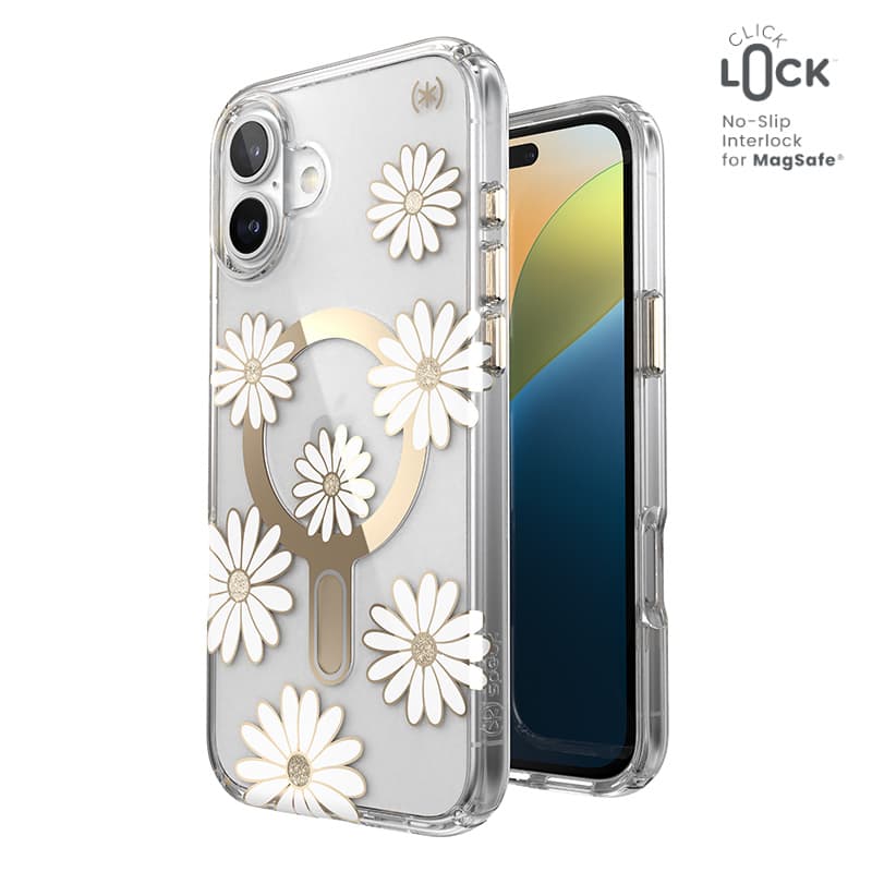 Speck Presidio Lux ClickLock & MagSafe - iPhone 16 Plus Case (Sunshine Daisies / Clear / Gold) 1