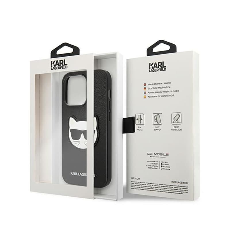 Karl Lagerfeld Saffiano Choupette Head Patch Case - Case for iPhone 14 Pro (Black) 8