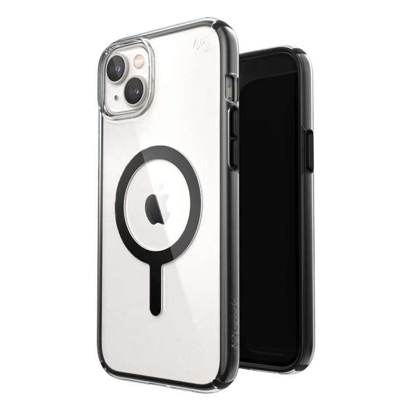 Speck Presidio Perfect-Clear with Impact Geometry + MagSafe - iPhone 15 Plus / 14 Plus Case with MICROBAN Coating (Clear / Black)