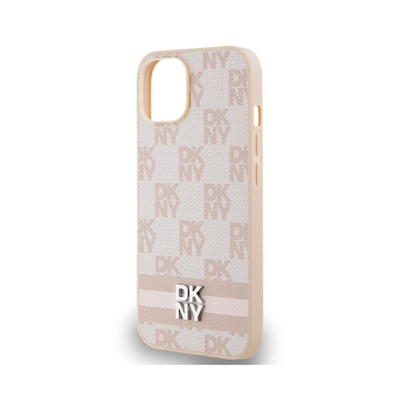 DKNY Leather Checkered Mono Pattern & Printed Stripes - Case for iPhone 15 / 14 / 13 (pink) 6