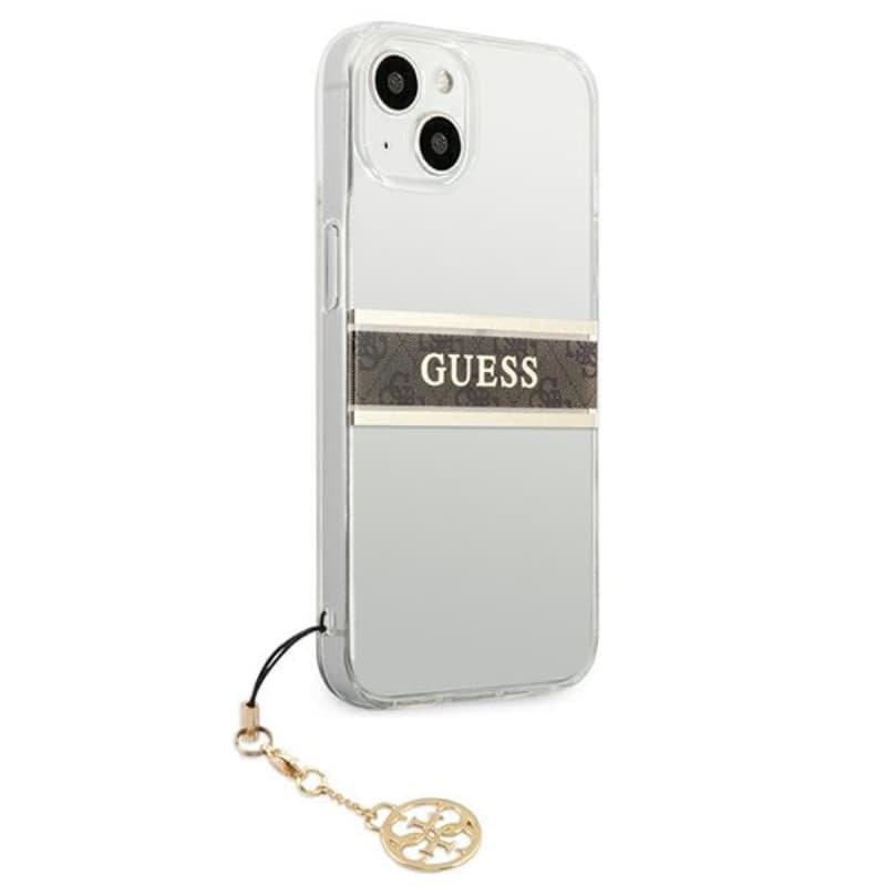 Guess 4G Stripe Brown Charm  - Case for iPhone 13 mini (Transparent) 4
