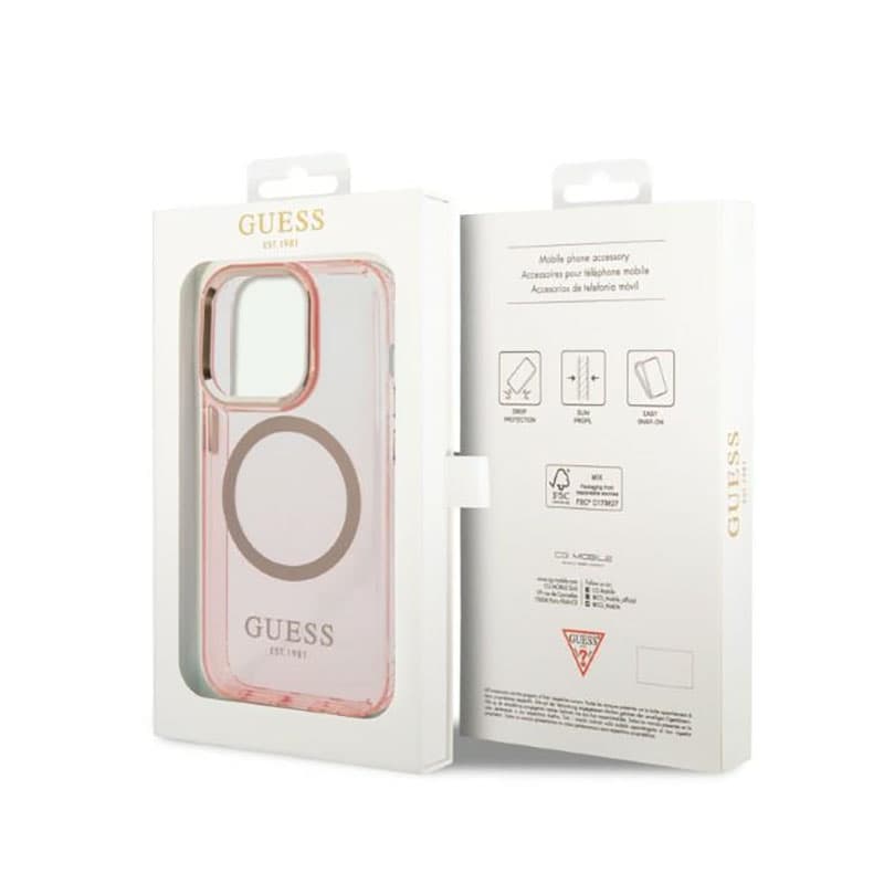 Guess Gold Outline Translucent MagSafe - Case for iPhone 14 Pro (Pink) 8