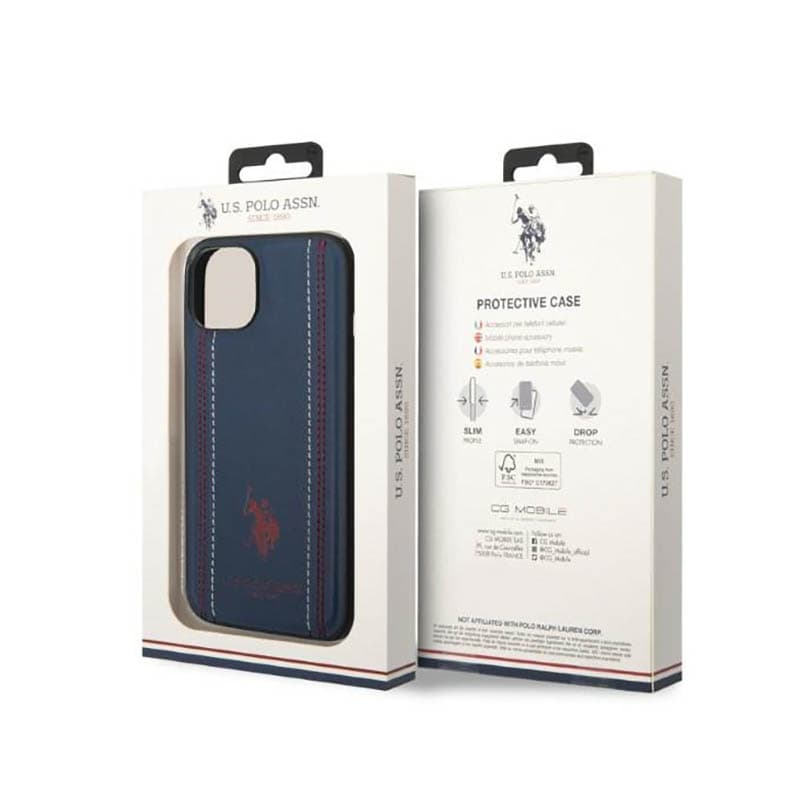 US Polo Assn Leather Stitch - Case for iPhone 14 Plus (Navy blue) 8