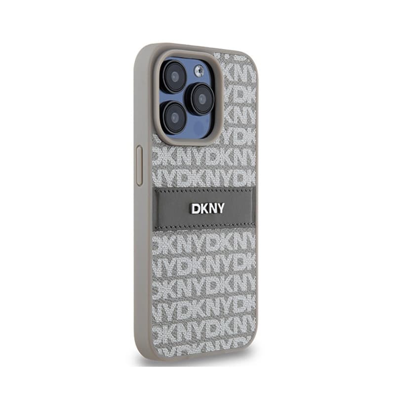 DKNY Leather Mono Stripe & Metal Logo - iPhone 15 Pro Case (beige) 4