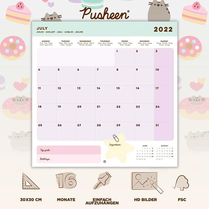 Pusheen - 2022 Wall Calendar from the Foodie Collection 30 x 30 cm 3