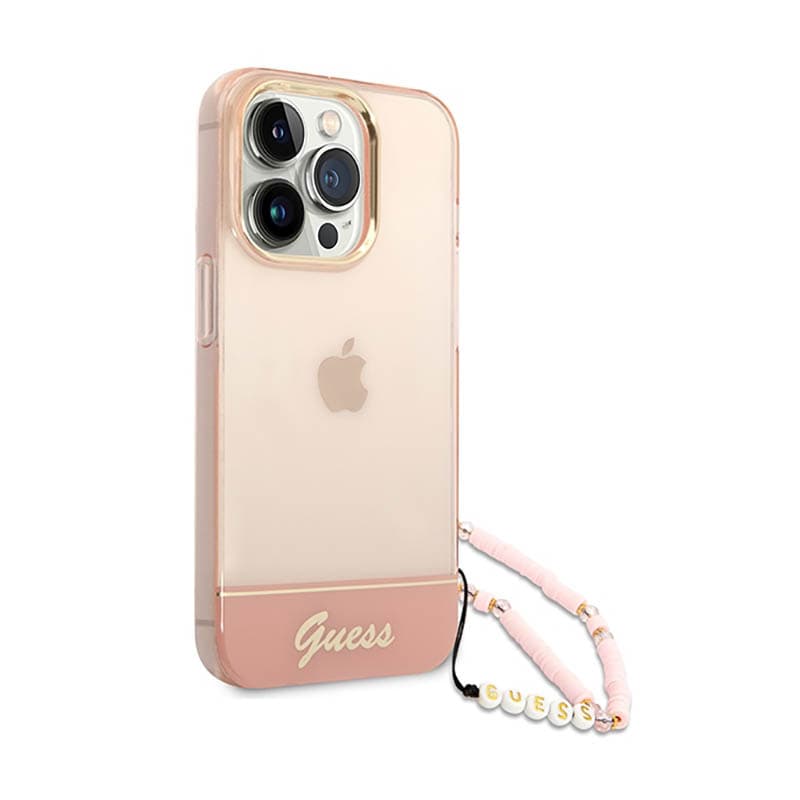 Guess Translucent Pearl Strap - Case for iPhone 14 Pro Max (Pink) 3
