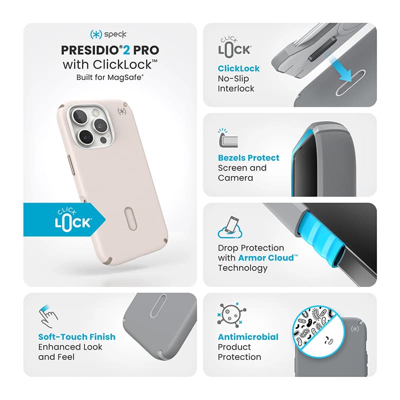 Speck Presidio2 Pro ClickLock & MagSafe - iPhone 16 Pro Case (Bleached Bone / Heirloom Gold / Hazel Brown) 3