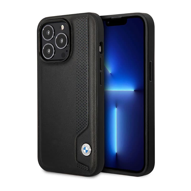 BMW Leather Blue Dots - Case for iPhone 14 Pro Max (Black) 1