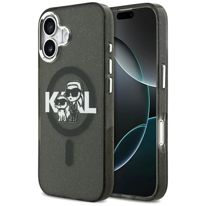 Karl Lagerfeld IML Glitter Karl & Choupette Sketch Logo MagSafe - Case iPhone 17 (Black)