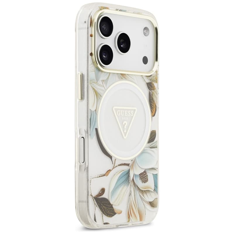 Guess IML Glitter Flowers Triangle MagSafe - Case iPhone 17 Pro Max (white) 4