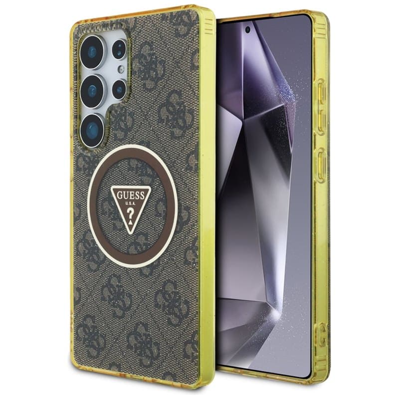 Guess 4G Glitter Triangle Buttons MagSafe - Case for Samsung Galaxy S25 Ultra (brown)