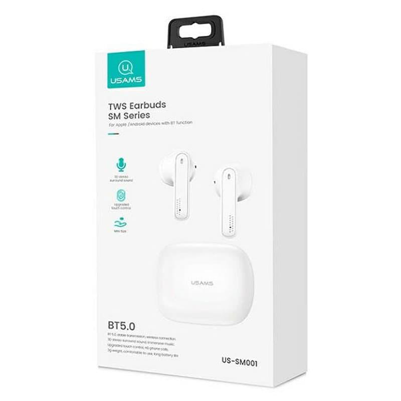 USAMS SM Series - Bluetooth 5.0 TWS headphones + charging case (White) 3