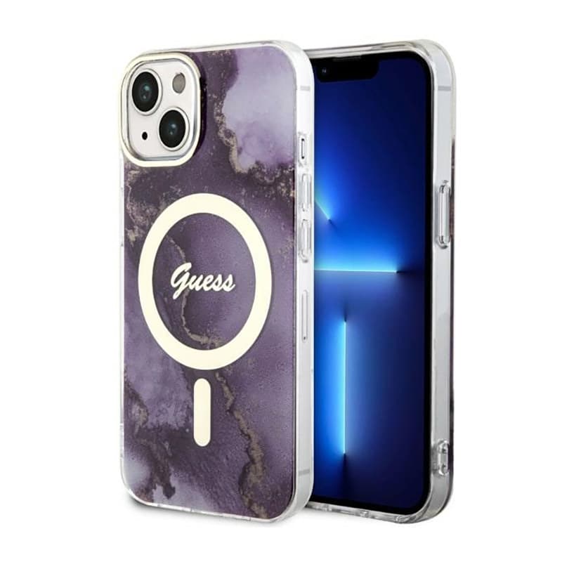 Guess Golden Marble MagSafe - Case for iPhone 14 (Purple) 1
