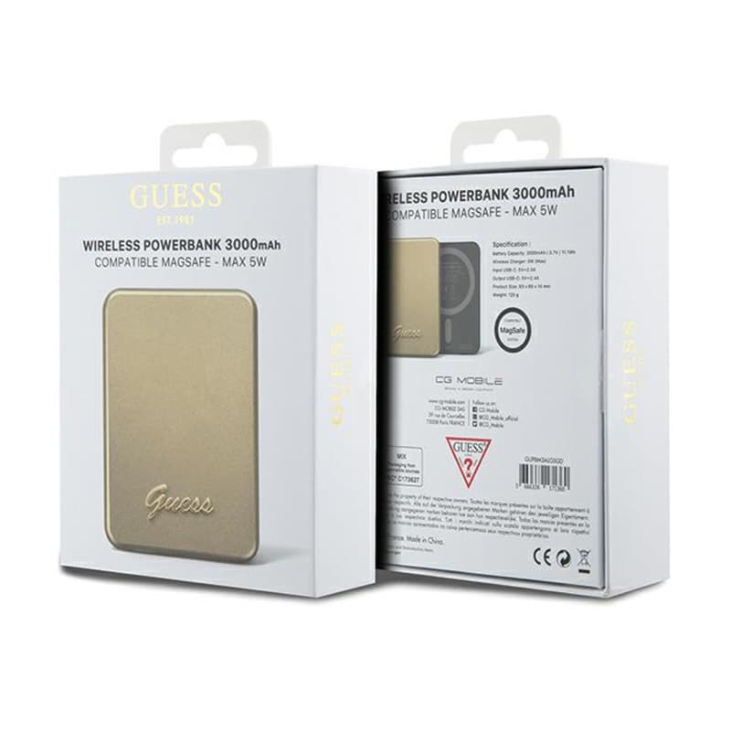 Guess Metal Script Logo MagSafe - Power Bank inductive 3000 mAh 5W MagSafe (gold) 5