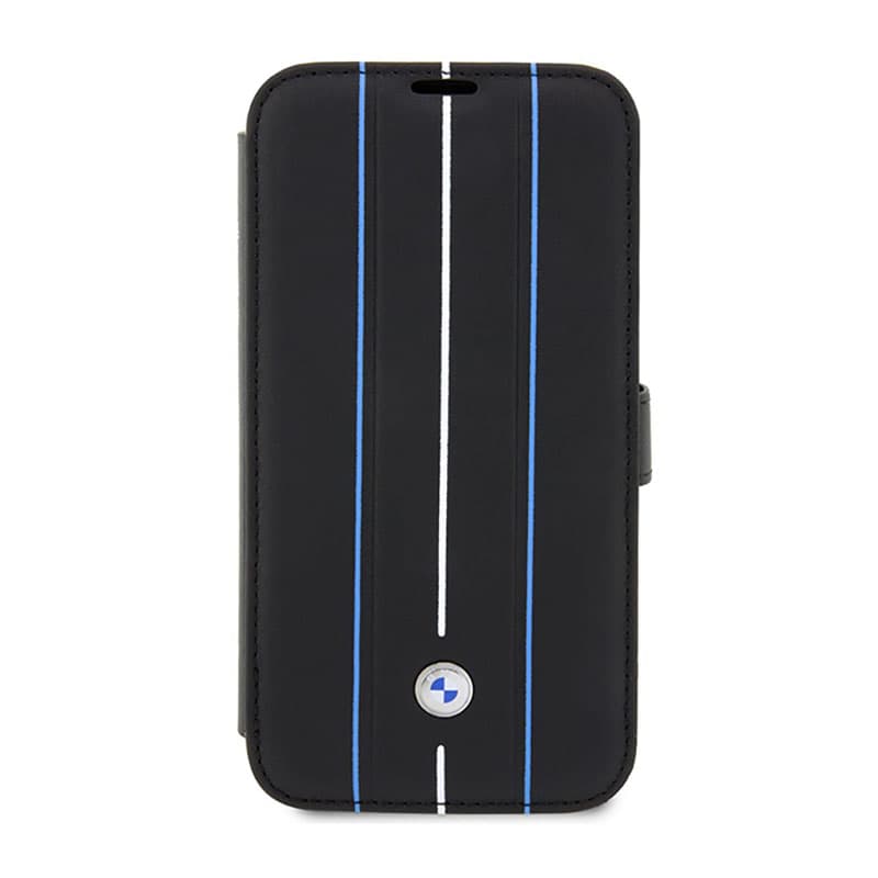 BMW Booktype Leather Stamp Blue Lines - Case for iPhone 14 Pro Max (Black) 2