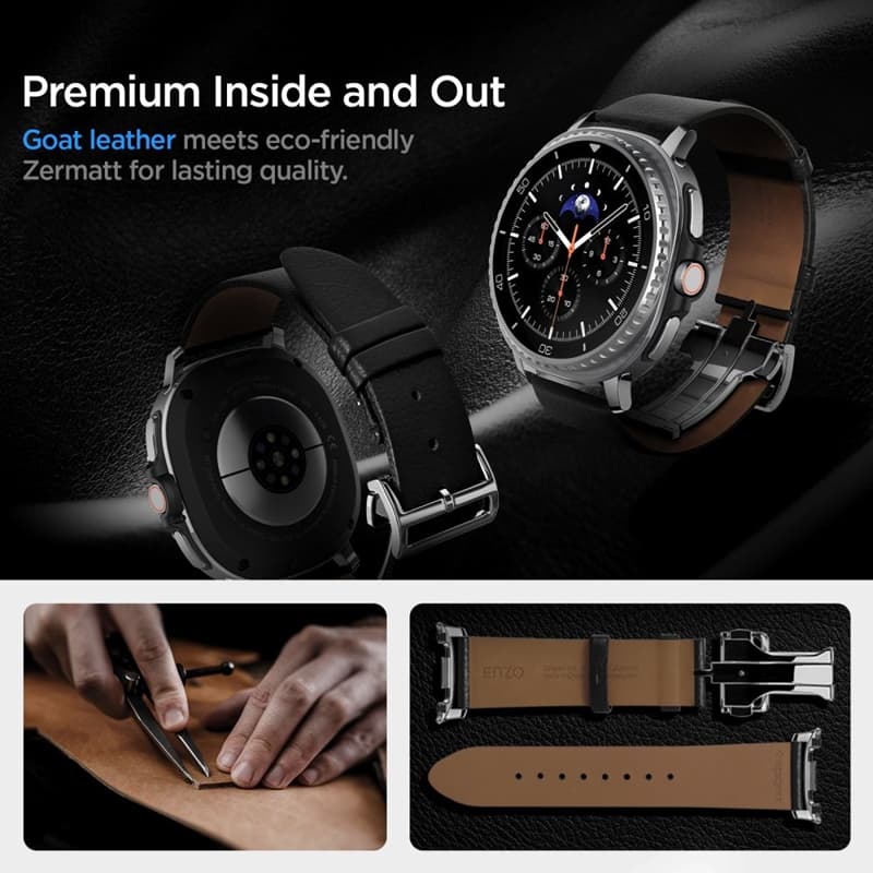 Spigen Enzo - Genuine Leather Strap for Samsung Galaxy Watch 8 / 8 Classic 40 / 44 / 46 mm (Black) 7