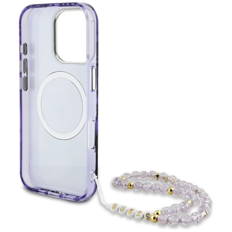 Guess Palm Trees Triangle Pearl Strap MagSafe - Case for iPhone 16 Pro (purple) 6