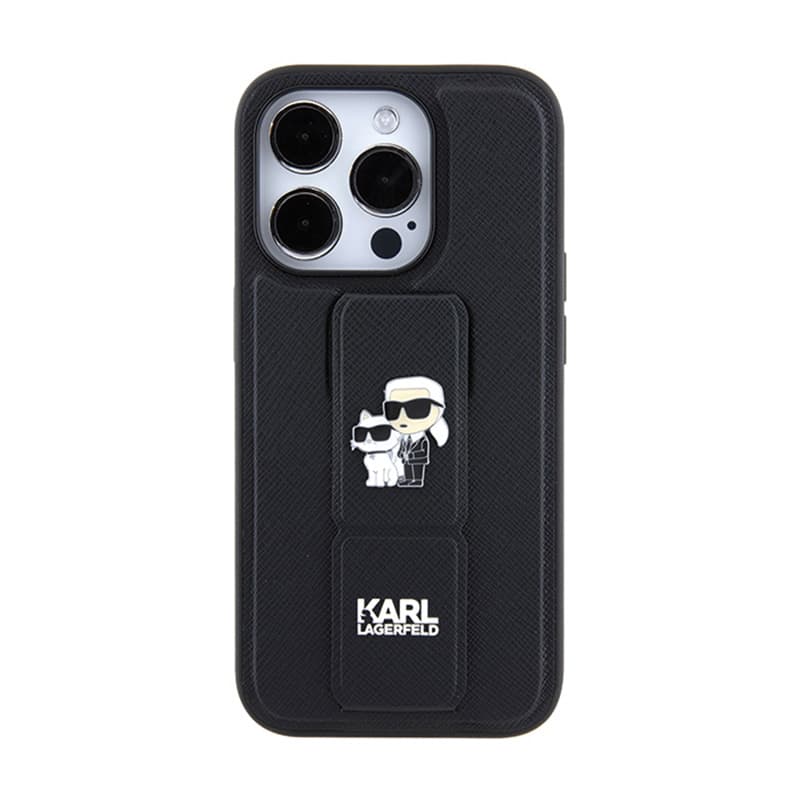 Karl Lagerfeld Gripstand Saffiano Karl & Choupette Pins - iPhone 14 Pro Case (Black) 3