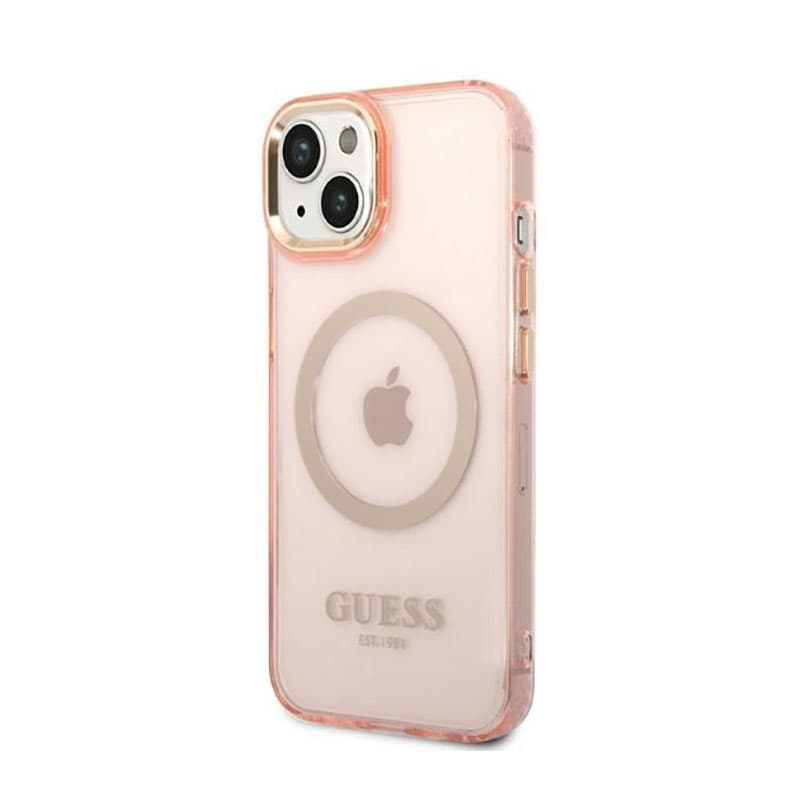 Guess Gold Outline Translucent MagSafe - Case for iPhone 14 Plus (Pink) 2