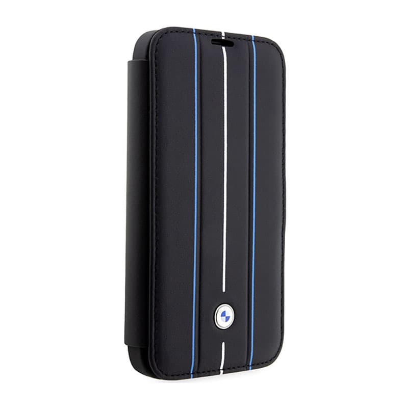 BMW Booktype Leather Stamp Blue Lines - Case for iPhone 14 Pro Max (Black) 3