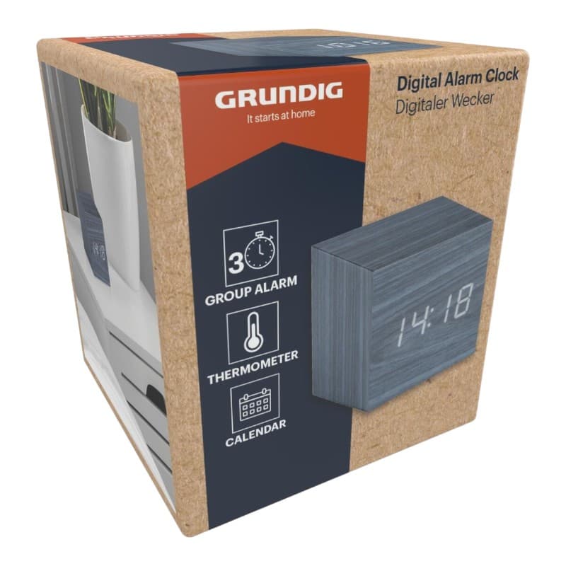 Grundig - Digital LED Alarm Clock with Thermometer and Calendar (Blue) 1