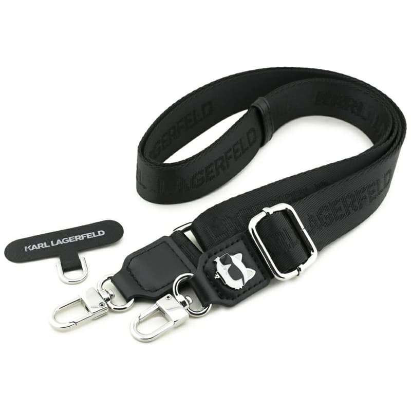 Karl Lagerfeld Universal Crossbody Strap Tether Patch Choupette Metal Logo - Universal Phone Strap / Lanyard (Black) 1