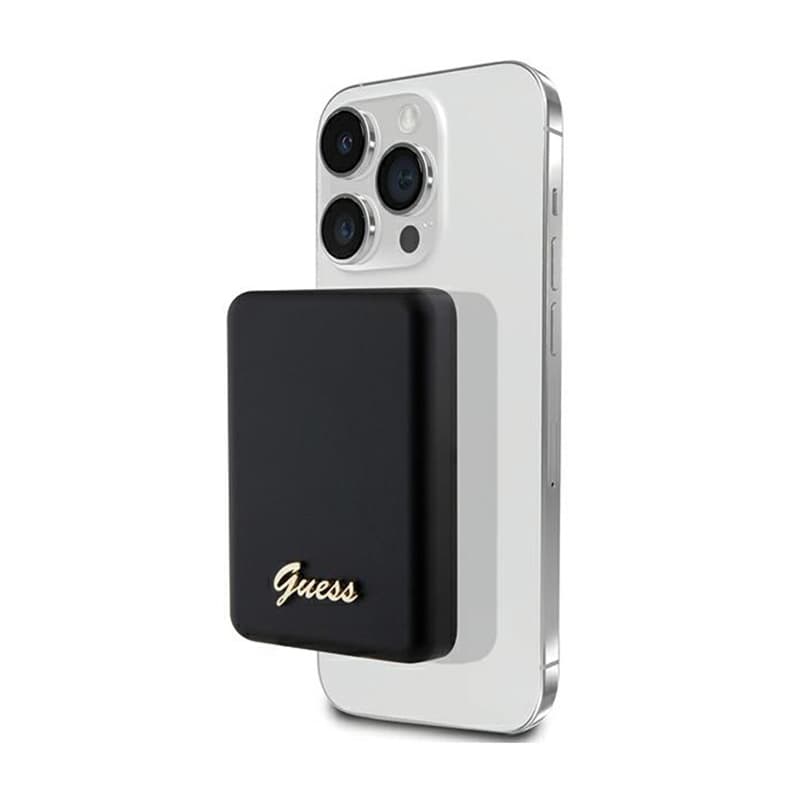 Guess Metal Script Logo MagSafe - 3,000 mAh 5W MagSafe induction power bank (black) 1