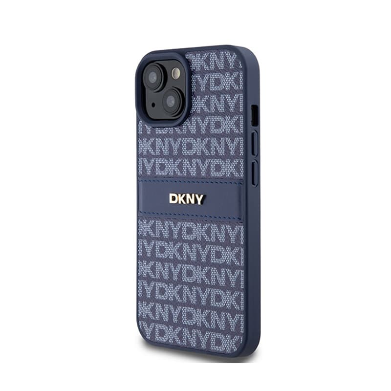 DKNY Leather Mono Stripe & Metal Logo - Case for iPhone 15 / 14 / 13 (blue) 2