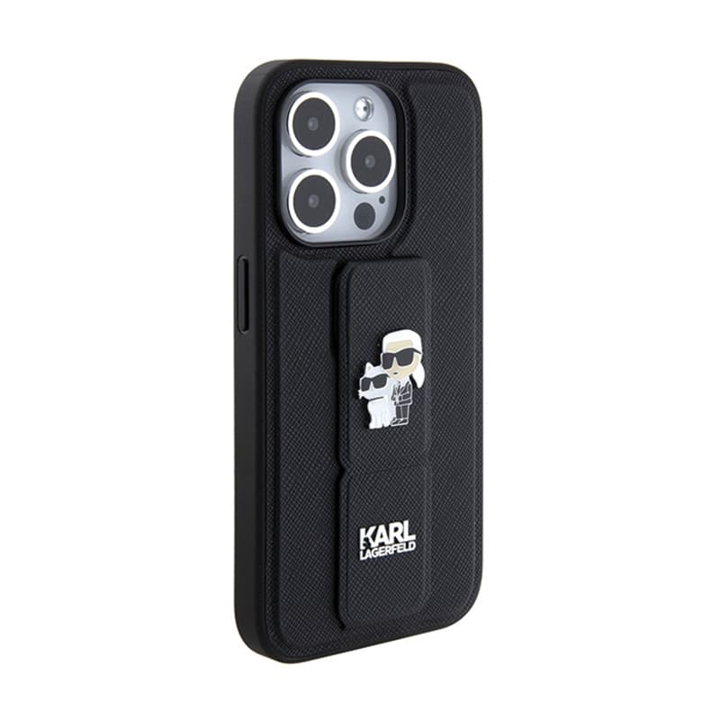 Karl Lagerfeld Gripstand Saffiano Karl & Choupette Pins - iPhone 14 Pro Case (Black) 4