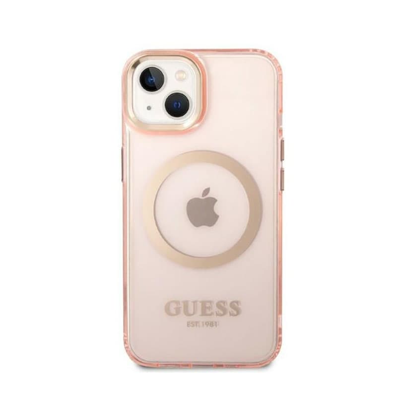 Guess Gold Outline Translucent MagSafe - Case for iPhone 14 Plus (Pink) 3