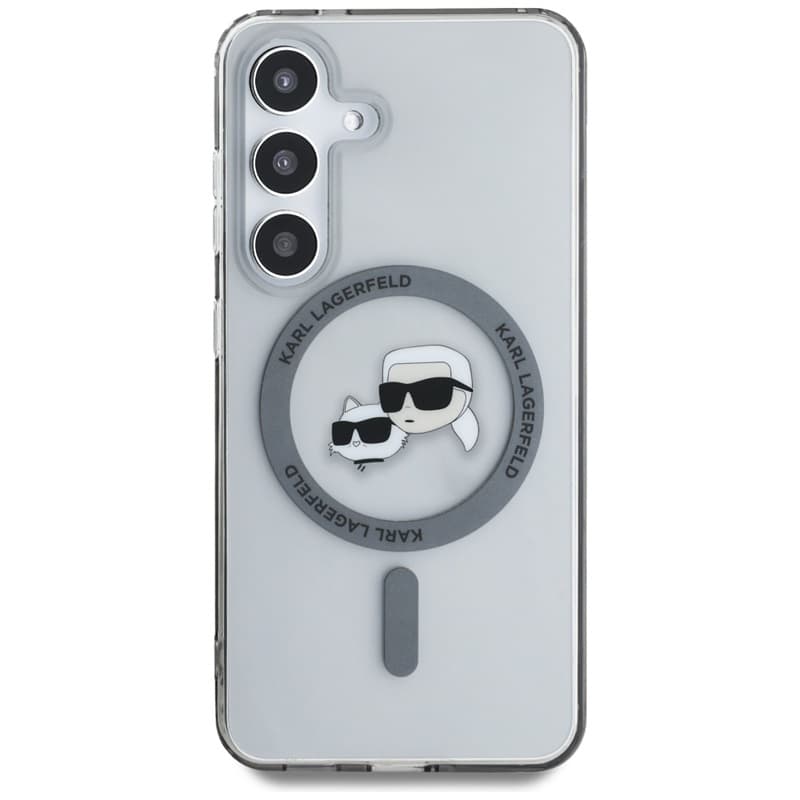 Karl Lagerfeld Button Karl & Choupette Heads Printed Logo MagSafe - Case for Samsung Galaxy S25+ (Black) 3