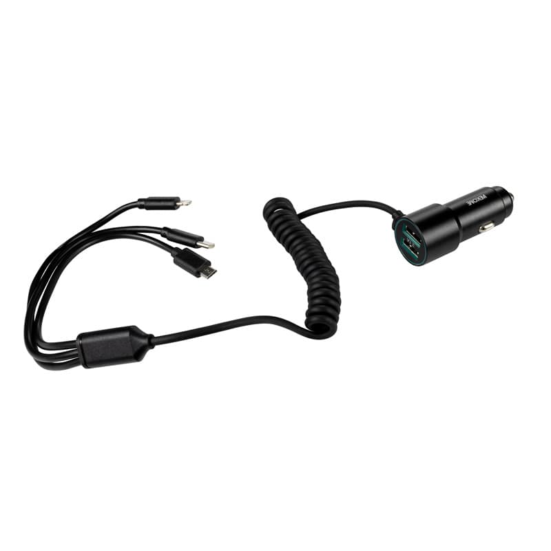 WEKOME WP-C44 Pop Digital Series - Car charger with integrated 3-in-1 USB-C / Lightning / Micro USB + 2x USB-A 33W cable (Black) 7