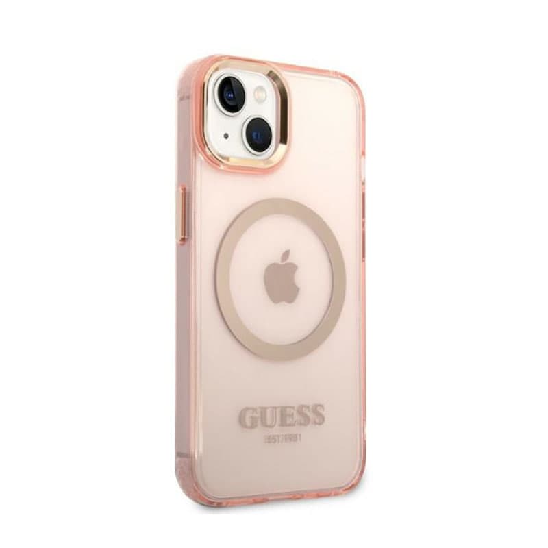 Guess Gold Outline Translucent MagSafe - Case for iPhone 14 Plus (Pink) 4