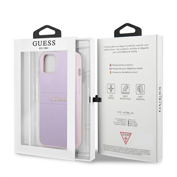Guess Saffiano Hot Stamp & Metal Logo - iPhone 13 mini case (liliowy) 8