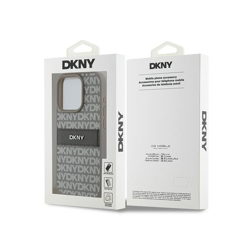 DKNY Leather Mono Stripe & Metal Logo - iPhone 15 Pro Case (beige) 8