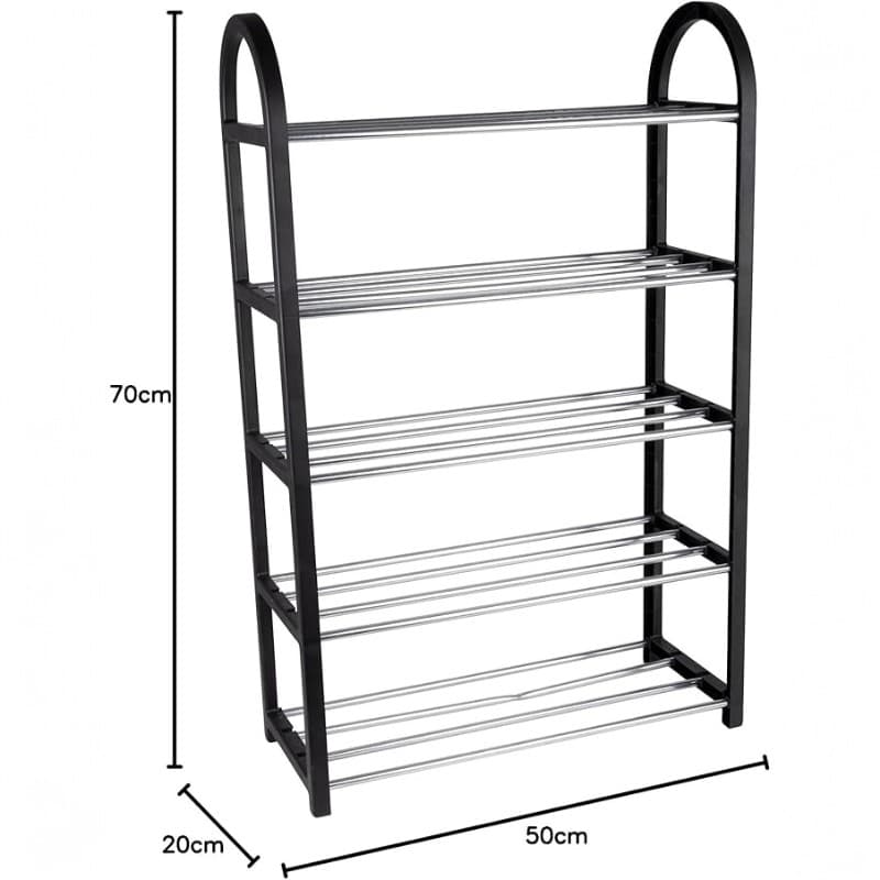 Alpina - Shoe Rack / Shelf / Stand 5-Tier 50x20x77 cm (Silver / Black) 3
