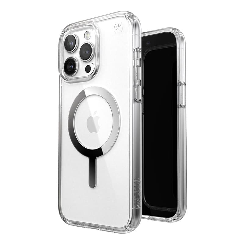 Speck Presidio Perfect-Clear MagSafe - iPhone 15 Pro Max Case (Clear / Chrome Finish / Serene Silver)