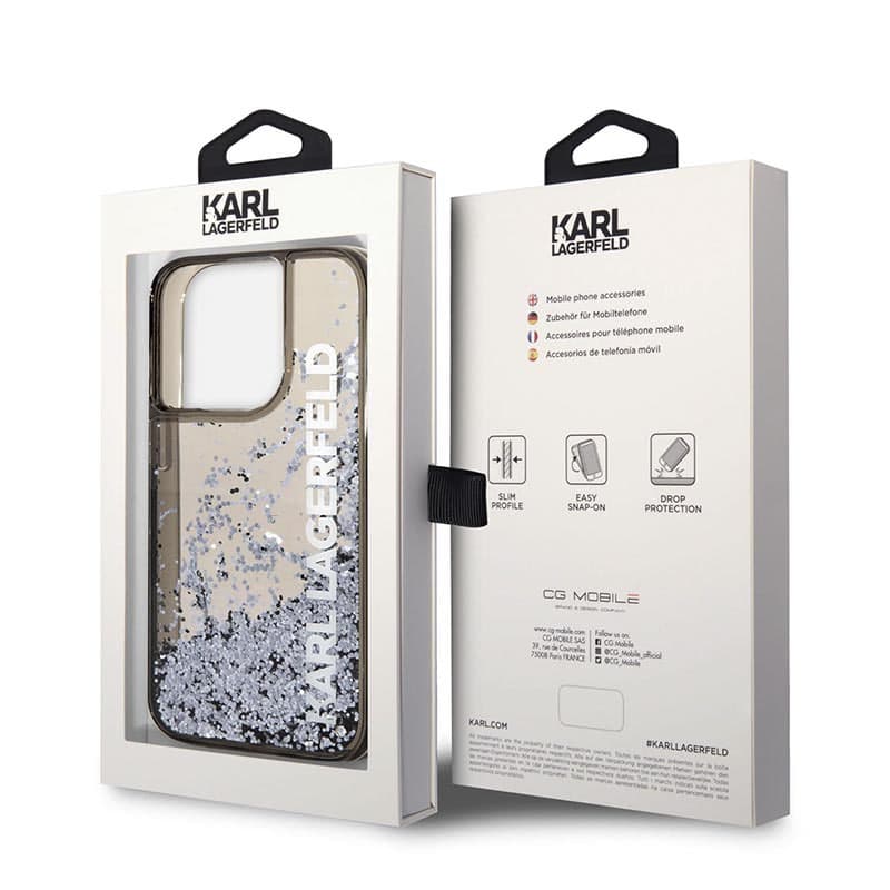 Karl Lagerfeld Liquid Glitter Translucent Elongated Logo Case - Case for iPhone 14 Pro (Black) 6
