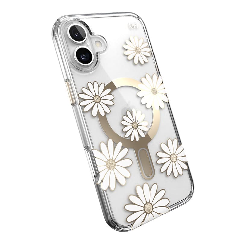 Speck Presidio Lux ClickLock & MagSafe - iPhone 16 Plus Case (Sunshine Daisies / Clear / Gold) 8