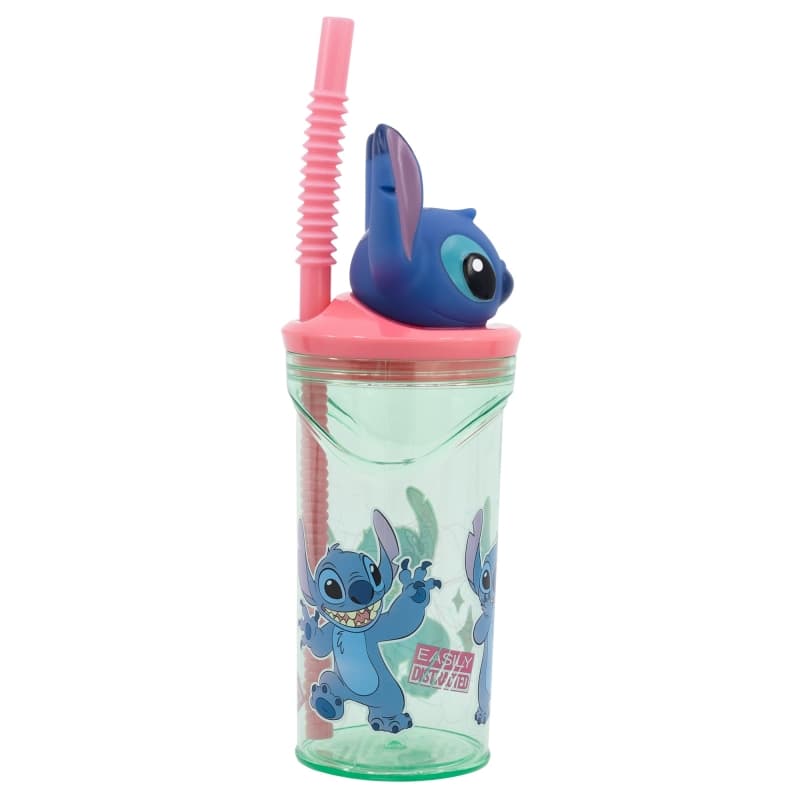 Disney Stitch - Mug with a straw and a 3D figure from the Flowers collection 360 ml 2