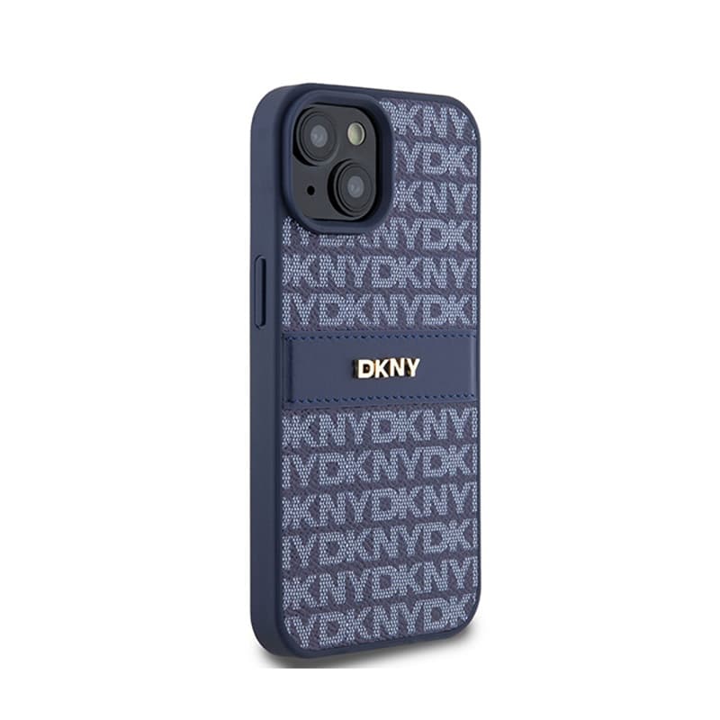 DKNY Leather Mono Stripe & Metal Logo - Case for iPhone 15 / 14 / 13 (blue) 4