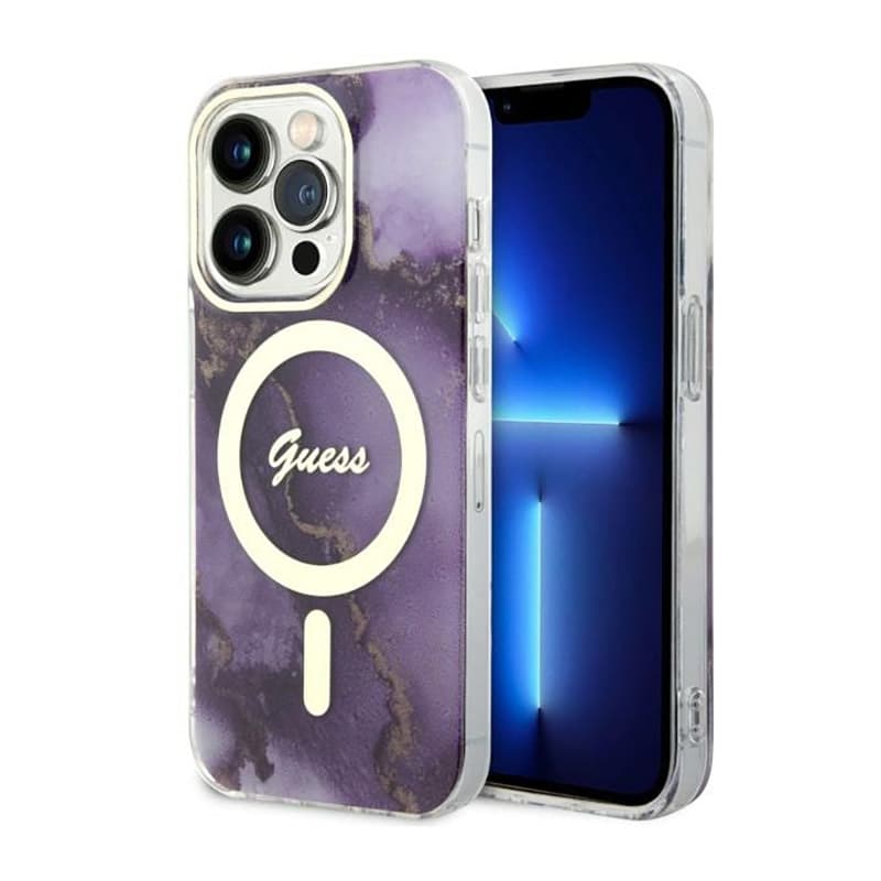 Guess Golden Marble MagSafe - Case for iPhone 14 Pro (Purple) 1
