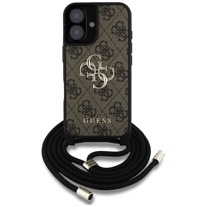 Guess 4G Big Logo Cord Strap Crossbody - Case for iPhone 16 Plus (brown) 2