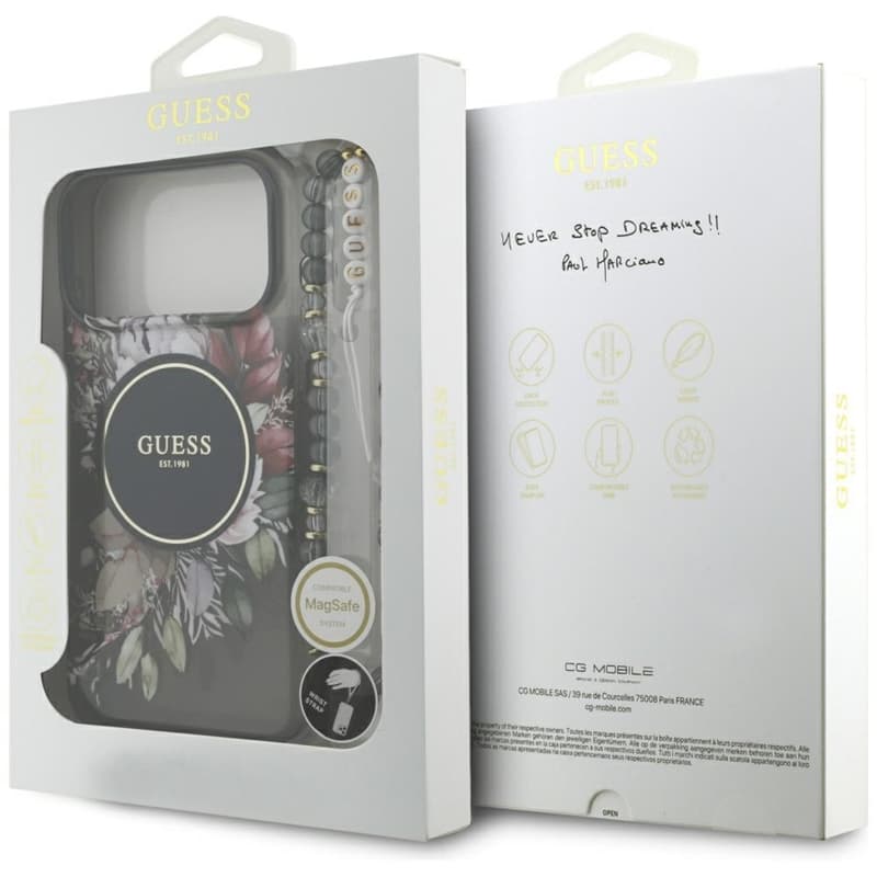 Guess IML Flowers Electro Pearl Strap MagSafe - Case iPhone 17 Pro Max (black) 8
