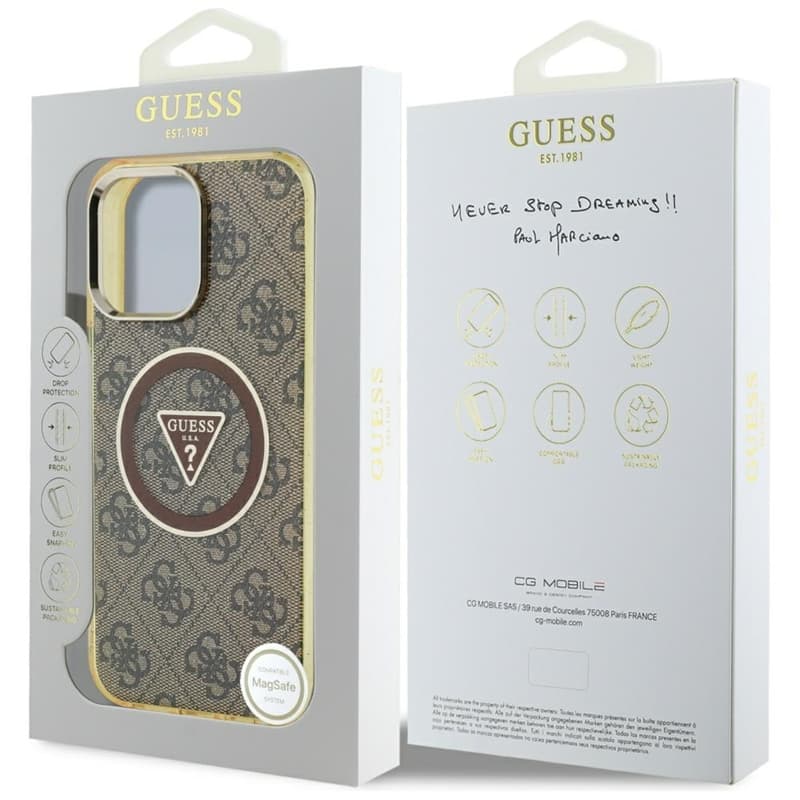 Guess IML Metal Glitter 4G Circle Triangle MagSafe - Case for iPhone 16 Pro Max (brown) 8