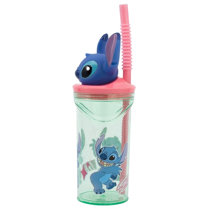 Disney Stitch - Mug with a straw and a 3D figure from the Flowers collection 360 ml 3